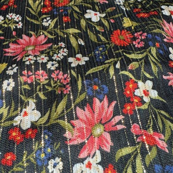NWOT Old Navy Smocked Floral Metallic Shine Peasant Blouse in Black Multi SZ M - Picture 5 of 12
